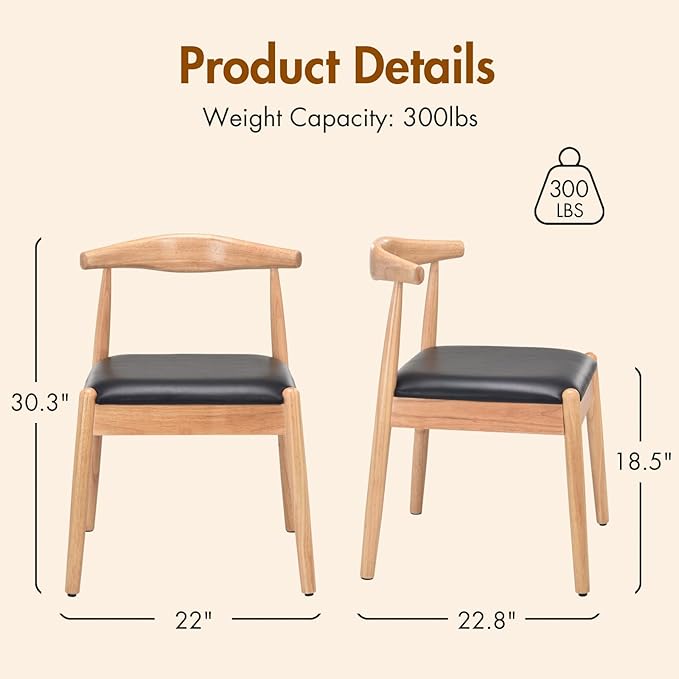 Soohow Dining Chairs Set of 2, Mid Century Modern Kitchen & Dining Room Chairs for Dining Room,Dining Table Chairs with Solid Wood Legs