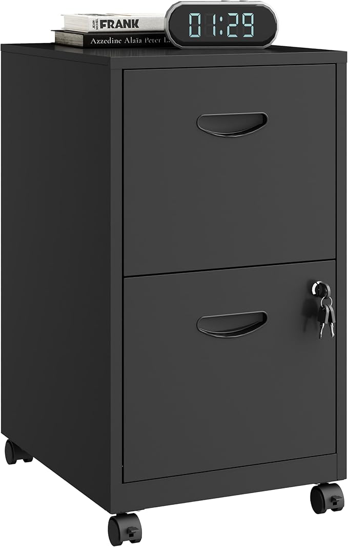Polup 2 Drawer File Cabinet on Wheels, Mobile Two Drawer Filing Cabinet with Lock, Small Rolling Files Cabinets for Under Desk, Metal Filing Cabinets for Letter Size Folders - Assembly Required
