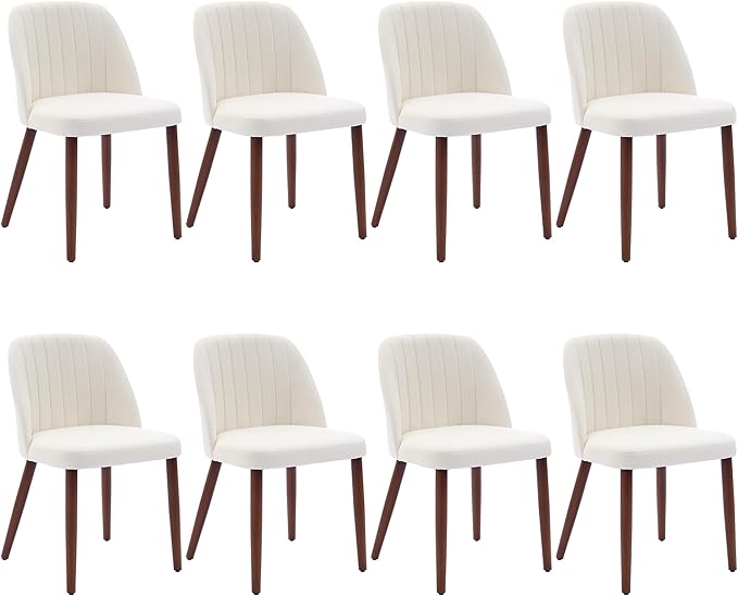 GarveeHome Wooden Dining Chairs Set of 8, Upholstered Kitchen Dining Room Chairs with Padded Seat and Wood Legs, Modern Fabric Side Dinner Chair for Kitchen, Dining Room, Restaurant, Cafe, Beige