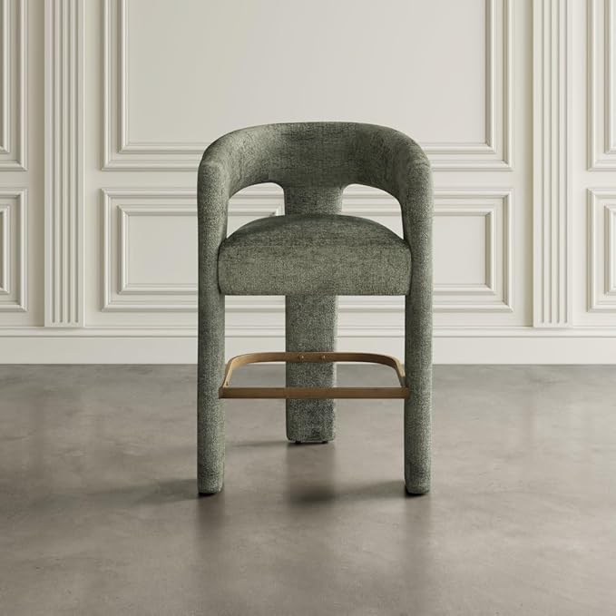 Jofran Gwen Forest Upholstered Counter Stool with Arms – Versatile Barstools – Stylish Seating for Kitchen Dining Room or Home Bar, Natural, Modern Counter Stools, Set of 4