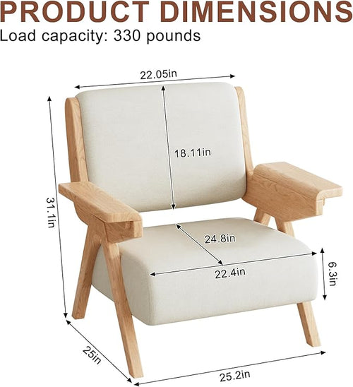 Accent Chair Mid Century Modern Chair, Velvet Upholstered Lounge Arm Chair with Solid Wood, Cozy Reading Chair for Living Room, Bedroom, Balcony(White)