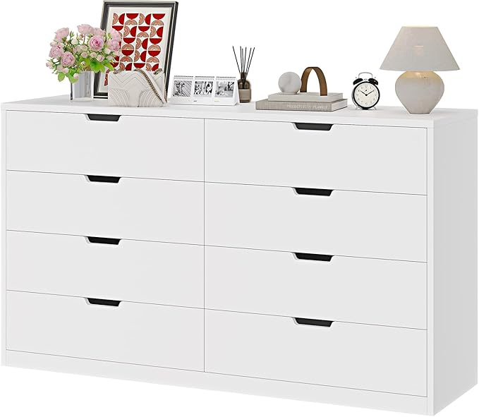 HAUOMS Modern 8 Drawer Dresser, White Chest of Drawers for Bedroom,Closet Dressers with Drawers for Living Room, Entryway, Hallway