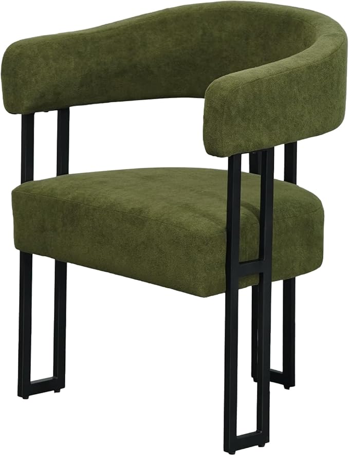 SIMTONAL Mid-Century Modern Dining Chairs Set of 2, Armrest Barrel Dining Chairs Side Accent Chairs with Curved Back, Upholstered Armchairs for Kitchen, Soft Teddy Fleece Surface, Green