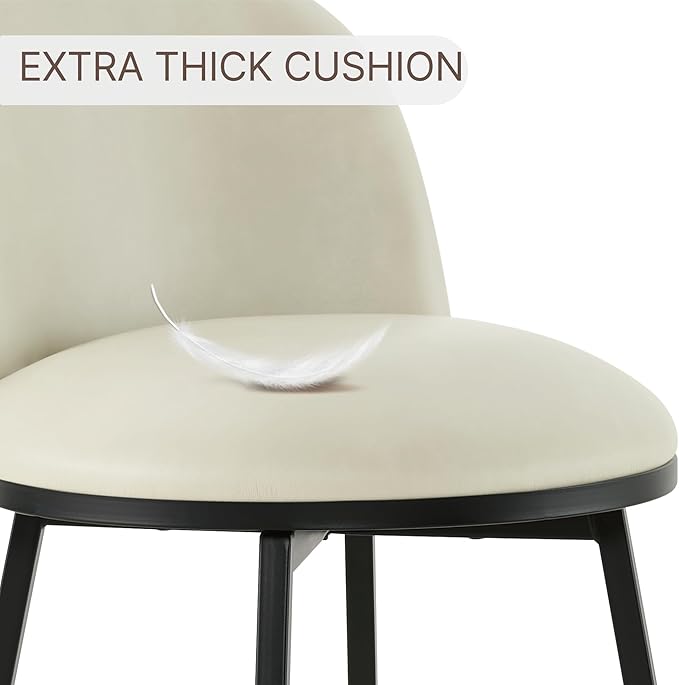 26" Counter Height Swivel Bar Stools Set of 3, Upholstered Faux Leather Barstools with Backs and Metal Legs for Kitchen Island,Cream