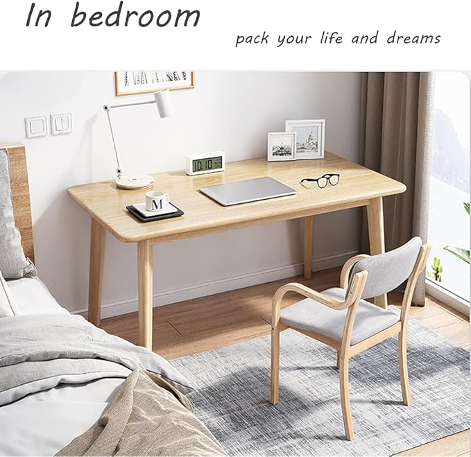 IOTXY Simple Wooden Writing Desk - Modern Minimalist Style PC Laptop Computer Workbench with Solid Wood Legs, 55" W Home Office Work Table for TV Stand Music Video Live Broadcast Workstation, Walnut