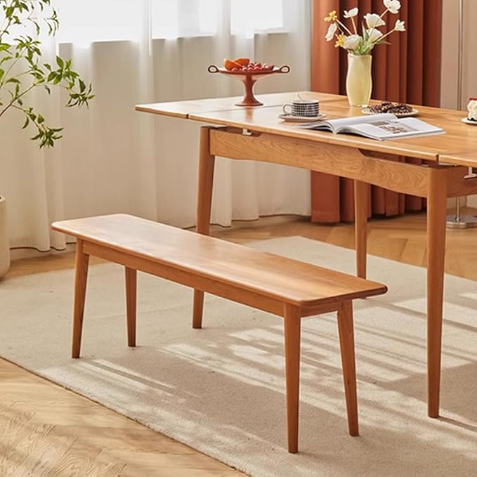 Dining Bench, Wood Bench Solid USA Cherry Wooden Bench Indoor Dining Room Table Home Bedroom Bed End Restaurant Modern Hallway Furniture (Natural Color, 31.5" W x 11.8" D x 17.7" H)