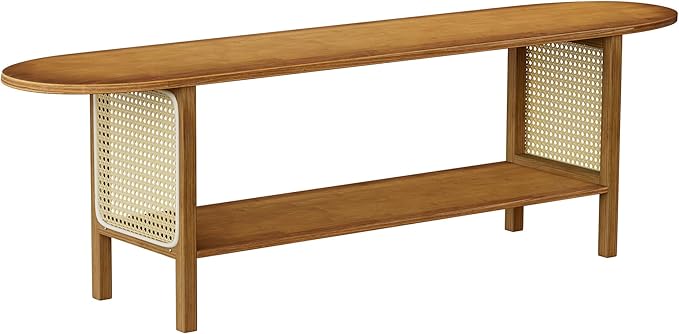 Bamboo TV Stand for TVs up to 65", Accent Entertainment Center with Storage, Media Console Table with Rattan, Modern TV Stand for Living Room, Bedroom, 55"(L), Walnut