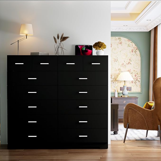 FJTJBSI 47.3" Tall Dresser for Bedroom Chests of Drawers with Charging Station 7 Drawer Dressers with Metal Slide Rail Modern Wood Closet Organizer with Large Storage for Home Office Entryway