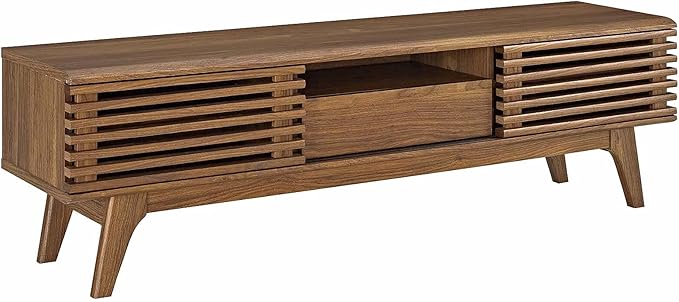 Modway Render Mid-Century Modern Low Profile 59 Inch TV Stand in Walnut