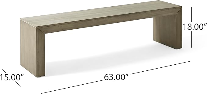 GDFStudio Farmhouse Acacia Wood Dining Bench, Light Gray Oak