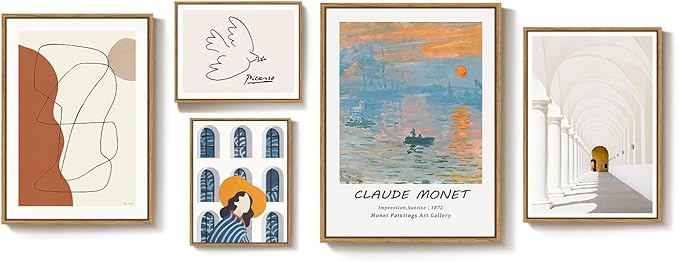 Large Framed Abstract Modern Wall Art Set of 5, Minimalist Gallery Canvas Prints, Contemporary Paintings for Living Room Bedroom Hallway Home Office Decor