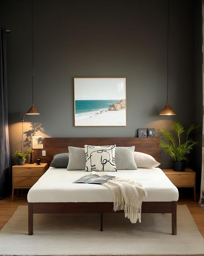 14 inch Sturdy Heavy Duty Wood Bed Frames with Wooden Slats, Queen Size Platform Bed Frame, Natural Classic Design, Easy Set Up, Storage Space Under-Bed, No Box Spring Needed (Queen)