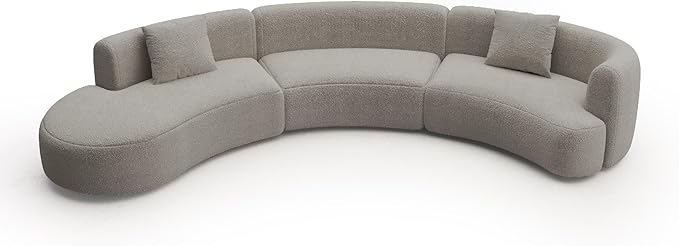 Acanva Modern Curved Sectional Living Room Couch, Minimalist Comfy Boucle Fabric Modular Sofa for Apartment, Home Office, 153" W Left Hand Facing, Light Coffee