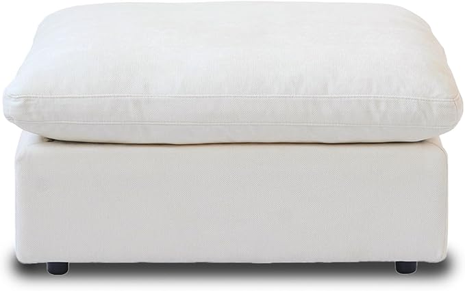 Cloud Modular Sectional Sofa Couch, Linen Blend Fabric Ottoman Module for Living Room, Cushion Covers Washable&Removable, White