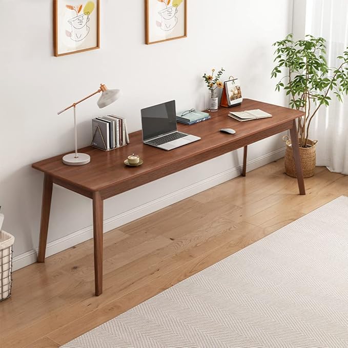 NELYE Mid-Century Long Desk Table - 71" Simple Modern Extra Long 2-Person Wood Computer Workstation for Home Office Work in Walnut, 71" W x 20" D