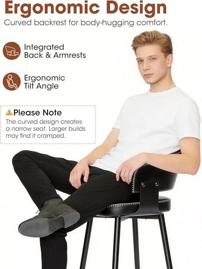 Bar Stools Set of 2, 30" Swivel Bar Height Bar Stools with Curved Back, Mid-Century Modern Faux Leather Bar Chairs with Stitching for Kitchen Island, Dining, Living Room, Vintage Black