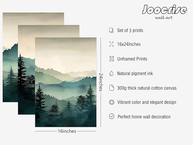Mountain Wall Art Decor Set of 3 Sage Green Forest Canvas Wall Art Prints Nature Landscape Wall Decor Watercolor Pine Tree Pictures Abstract Modern Painting for Living Room Bedroom 16x24 Inch Unframed