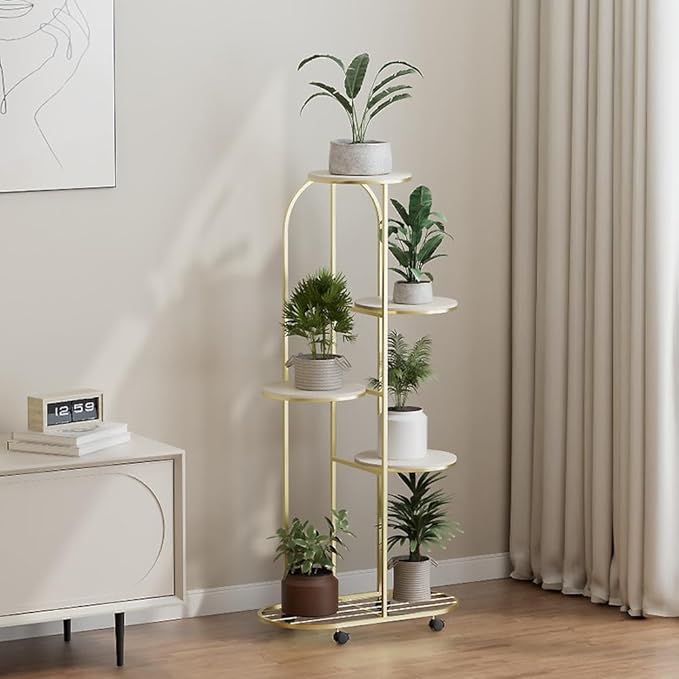Plant Stand Metal Multiple Flower Pot Holder Shelf with Wheels Indoor Outdoor Planter Display Shelving Unit for Patio Garden Corner Balcony Living Room