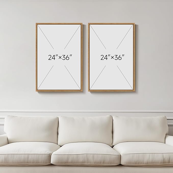Large Framed Black and Beige Neutral Abstract Wall Art for Living Room, Set of 2 Modern Canvas Prints Paintings Artwork for Walls, Mountain and Moon Pictures for Bedroom Hallway Wall Decor 24x36 In