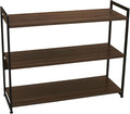 Household Essentials Jamestown Wide 3 Shelf Open Storage Bookshelf Mid Century Walnut Wood Grain and Black Metal