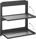 2-Tier Folding Metal Shelf Wall Mounted | Small Foldable Wall Shelf | Dorp Down | Combined Stackable | Double Layer Small Floating Shelf for Laundry Room Bathroom Utility RV | 13.4" (Black)