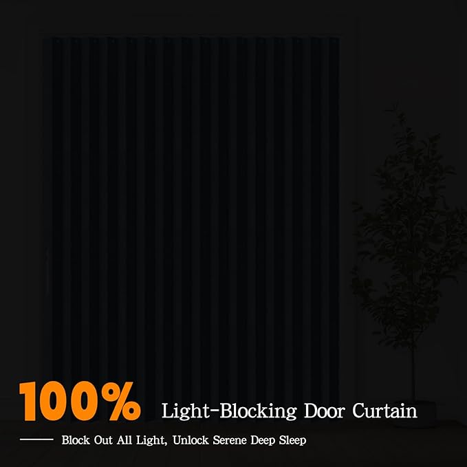 Jilron Accordian Door Curtain, 100% Blackout Folding Magnetic Doorway Curtains,Linen Style Closet Doors,for Room Divider,Privacy Protection（W72 x L78,Blue,1 Panel）