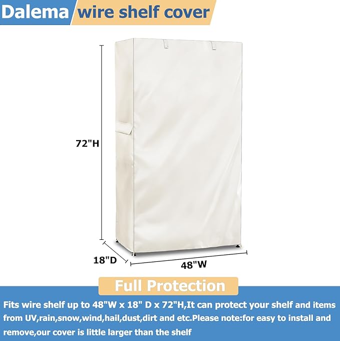Storage Shelf Cover,Outdoor Heavy Duty 600D 48''W x 18''D x 72''H Dustproof Waterproof Shelf Covers for Wire Shelving,Storage Rack Cover with Zipper,White