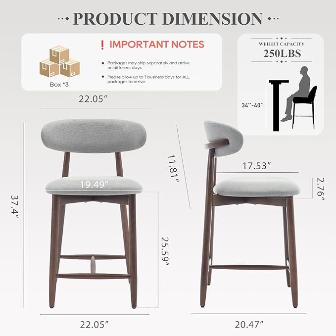 COLAMY Upholstered Counter Height Bar Stools Set of 6, Kitchen Island Stools with Back, Modern Counter Stools Island Bar Chairs with Wood Legs for Kitchen Island Dining Room Bar, Light Grey