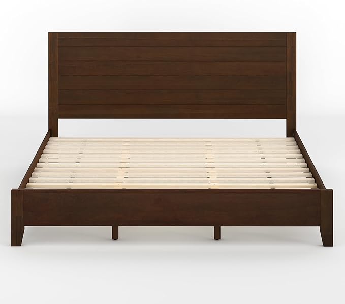 Cozyman King Bed Frame and Headboard, 100% Solid Acacia Wood Platform, 800lb Heavy Duty Support with 10 Reinforced Legs, Noise-Free No Box Spring Needed, Low-Profile Design, Walnut