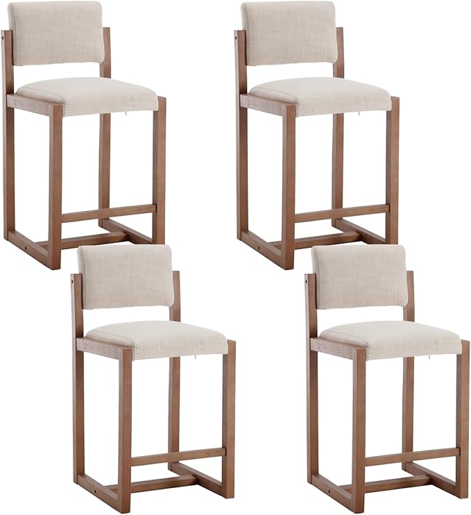 DUOMAY Modern Bar Stools Set of 4, 26" Counter Height Barstools, Linen Upholstered Kitchen Island Chair with Wood Legs for Home Bar Coffee Shop, Beige