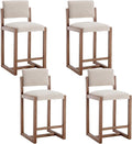 DUOMAY Modern Bar Stools Set of 4, 26" Counter Height Barstools, Linen Upholstered Kitchen Island Chair with Wood Legs for Home Bar Coffee Shop, Beige