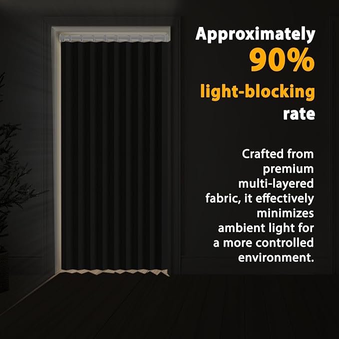 Jilron Accordion Door Curtain Set - 100% Blackout, with Curtain Rod Included, for Bedroom Privacy Protection (Beige-43 W x 78" L+Rod)