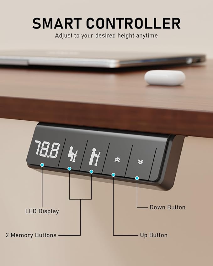 48" Electric Standing Desk Adjustable Height, Sit Stand up Desk for Home Office & Computer Workstation, 2 Memory Height Settings, Splice Board, 2 Hooks, Black Frame/Walnut Top