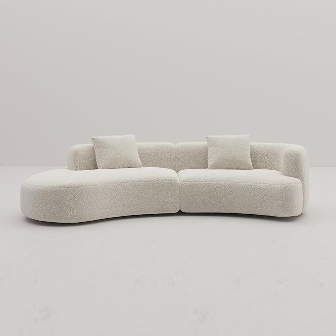 Acanva Modern Curved Sectional Living Room Couch, Minimalist Comfy Boucle Fabric Modular Sofa for Apartment, Home Office, 114" W Left Hand Facing, White