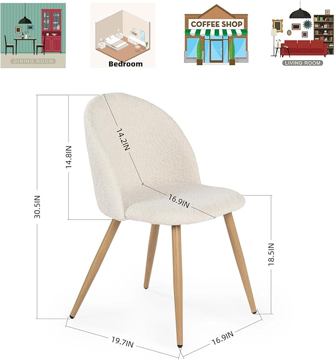 Homy Casa Dining Chairs Set of 4 Farbic Accent Kitchen Chairs Set Scandinavian Style Side Chair Set for Living Dining Room Lounge, Metal Legs and Soft Seats, Beige 4PCS