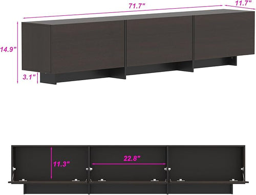 AIEGLE 71.7" W TV Stand with 3 Flip-Down Drawers, Modern Entertainment Center with Storage, Media Console Table TV Cabinet, Dark Brown