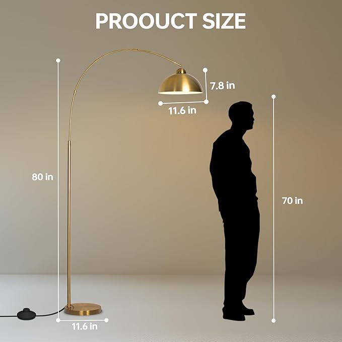 EOEYYOYB Floor Lamp with 3 Light Modes Adjustable– Modern Arc Standing Tall Lamp Dimmable Brightness, Perfect for Living Room, Bedroom, and Office, Gold