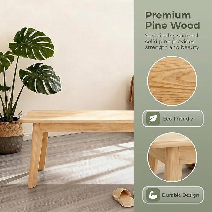 Solid Wood Farmhouse Bench 31.5"/39.4"/47.2"/55.1"/59" Skinny Bench Rustic Long Entryway Bench, Heavy Duty, Durable ＆ Easy Assembly, for Hallway, Kitchen, Bedroom, Dining(Wood,59"x11.8"x17.7")