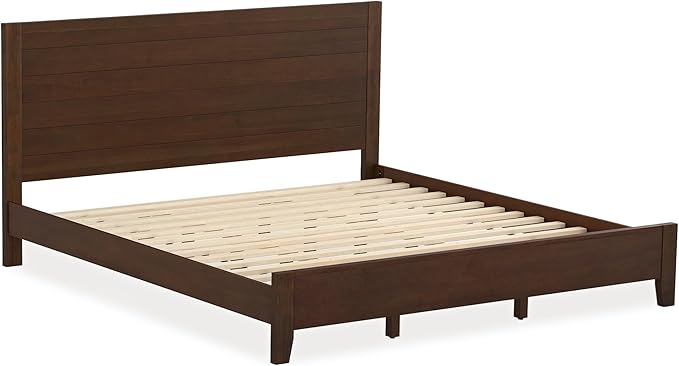 Cozyman King Bed Frame and Headboard, 100% Solid Acacia Wood Platform, 800lb Heavy Duty Support with 10 Reinforced Legs, Noise-Free No Box Spring Needed, Low-Profile Design, Walnut