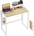 GreenForest Folding Desk with Monitor Stand, 31.5 Inch Foldable Computer Desk with Hook and Storage, Sturdy Small Space-Saving Writing Work Table for Home Office Dorm, Oak