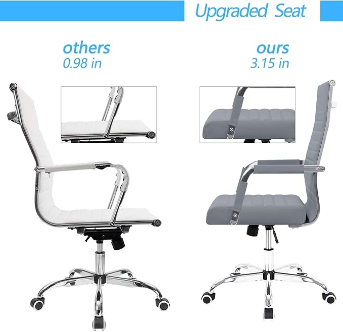 Furmax Ergonomic Office Desk Chair, Executive Ribbed Mid-Back PU Leather Conference Room Chair Adjustable Swivel Chair with Arms (2, Grey)