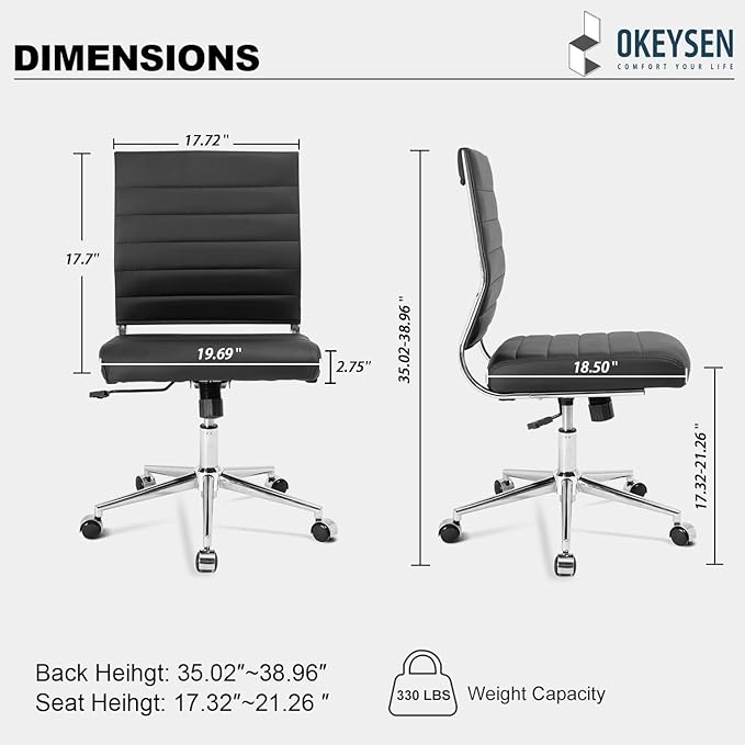 Okeysen Armless Office Desk Chair, Mid Back Ergonomic Swivel Conference Room Chair, Adjustable Height PU Leather Home Desk Chair, Modern Small Rolling Computer Task Chair, Black