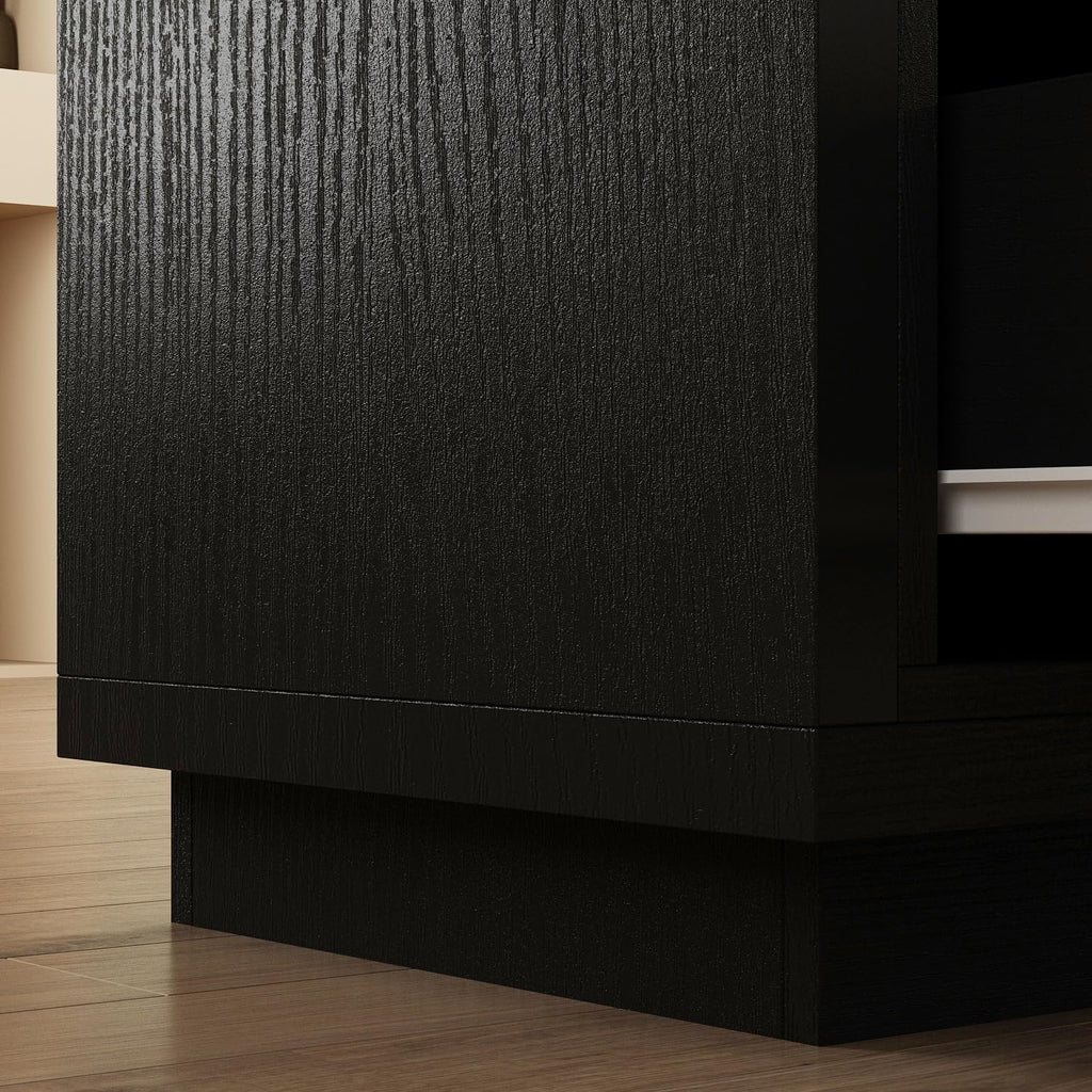 Expandable TV Stand Media Console Table, Modern Entertainment Center with Three Drawers and Two Open Shelves for Living Room Bedroom, Black (65.4-106.3”W x 15.7”D x 15.4”H)