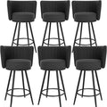 HONIFUR Bar Stools Set of 6, 27" Tufted Modern Counter Height Bar Stools, Upholstered Barstools with Back & Footrest Metal Legs, Stools for Kitchen Island, Counter, Cafes, Dining Room (Dark Gray)