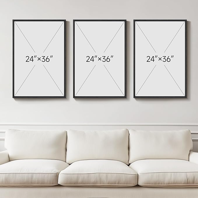 Large Framed Black and White Grey Abstract Wall Art for Living Room, 3 Piece Modern Canvas Prints Paintings Artwork for Walls, Minimalist Abstract Pictures for Hallway, Office Wall Decor 24x36 Inch