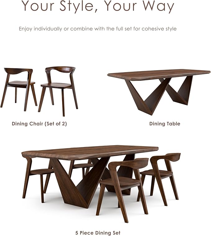 Furniture of America Nazaen III 82.5" Mid-Century Modern Solid Wood Live Edge Dining Table with Steel Support, Walnut Finish, Seats 6–8