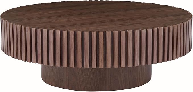 Walnut Round Coffee Table for Living Room Contemporary Circle Wood Coffee Table with Pedestal, Easy Assembly ø31.49'',