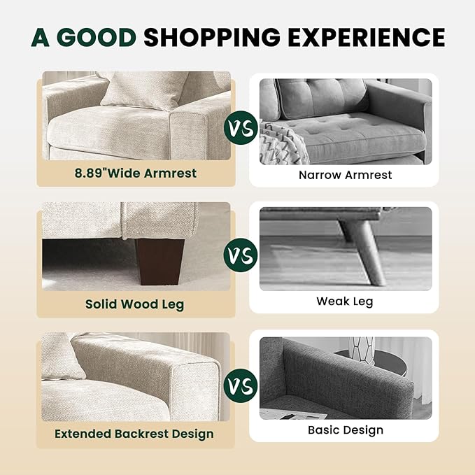 DOPEDIO Modern Living Room Sofa Set, 71.25" Chenille Loveseat with 2 Accent Chairs, Removable Covers, Spring Cushions, Solid Wood Frame, Easy Assembly（71.25inch+2 Single,Beige）