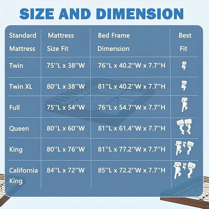 Twin XL Solid Wood Platform Bed with Sturdy Wooden Slats, Floor-Standing Bed Frame, Modern Minimalist Design Space-Saving Bed Frame, No Box Spring Needed, Space Saver, Easy Assembly, Walnut Wood