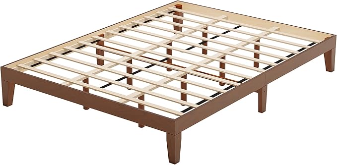 COLAMY 12 Inch Wood Platform Bed Frame，Sturdy Queen Size Bed Frame with Wood Slat Support, No Box Spring Needed, Easy Assembly, Espresso